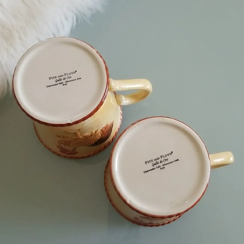 RARE Fitz and Floyd Rooster Coffee Mugs (Set of 2)